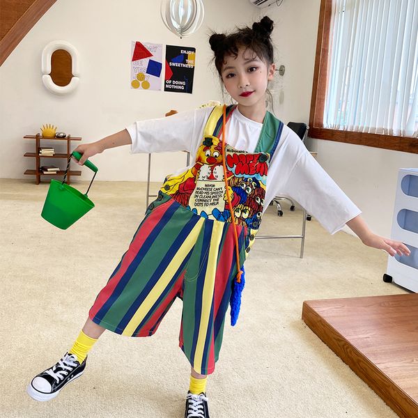 

baby girl american retro fashion print design girls amusement park bib beach pants kids clothes pants for girls, Blue