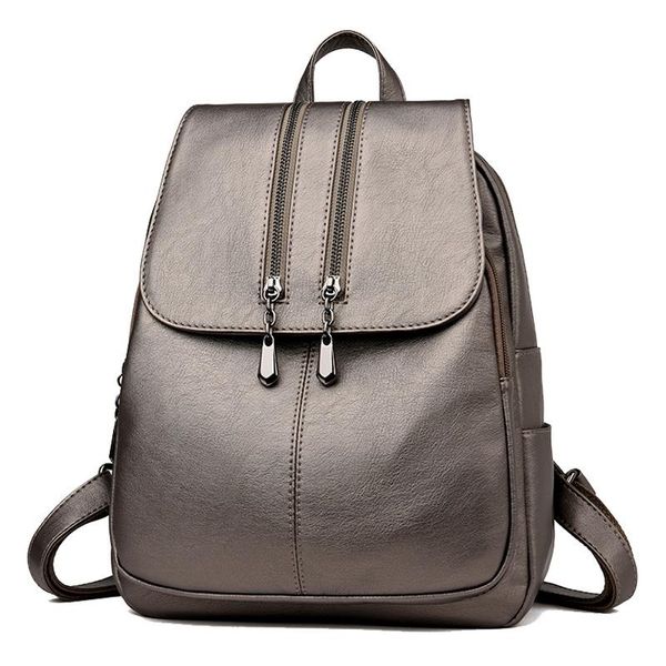 

outdoor bags casual double zipper women backpack large capacity school bag for girl brand leather shoulder 2021 lady travel backpacks