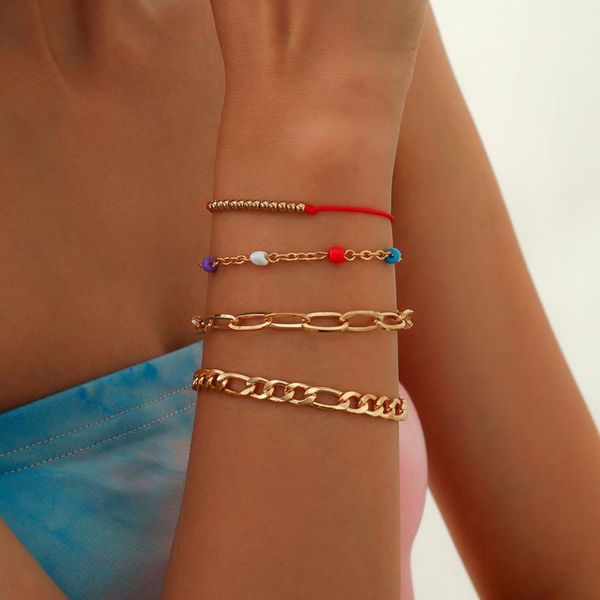 

link, chain shixin vintage beaded bracalet for women bohemia red string braided adjustable fashion thin hand bracelet set jewelry 2021, Black