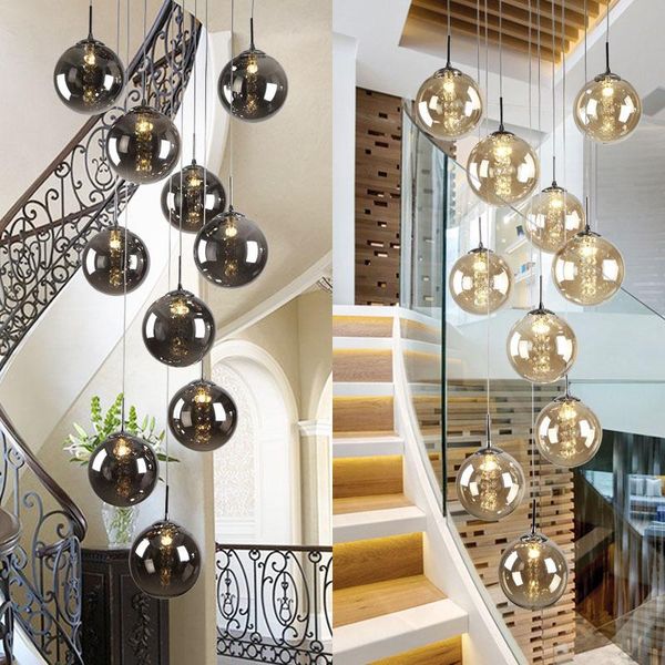

pendant lamps xl 1-5m glass ball lights for staircase black lamp spiral g4 stair led lustre el stairwell lamparas