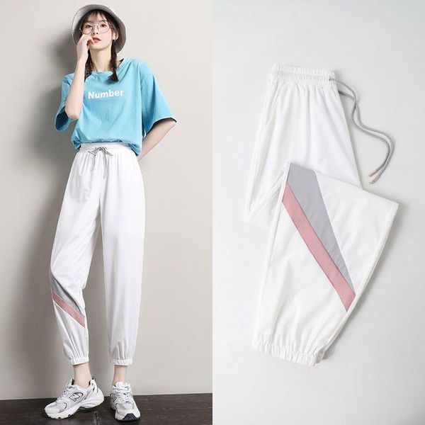 

running pants women's sports ice silk white loose-fitting summer thin 2021 slimming all-match casual trousers jogger gym sportswear, Black;blue