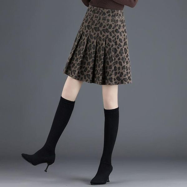 

skirts 2021 women autumn winter elegant female print high waist a-line mini faldas lady casual loose pleated oversize skirt g257, Black