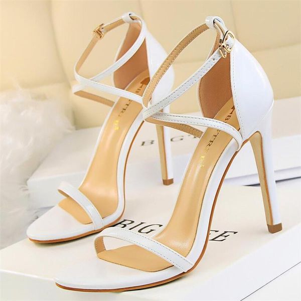 

summer women open toed gladiator sandal fashion cross buckle 11cm high heels ladies ankle strap wedding party pumps sandals, Black