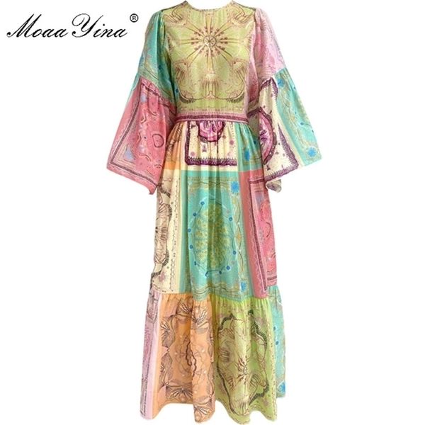 

fashion designer dress spring women's dress flare sleeve indie folk print cotton dresses 210524, Black;gray