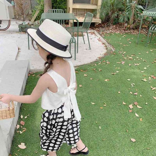 

summer arrival girls fashion 2 pieces suit white dot pants kids clothing 210528