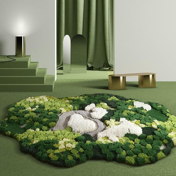

carpets nordic green series 3d pattern handmade wool area rug, pastoral style little forest decoration carpet