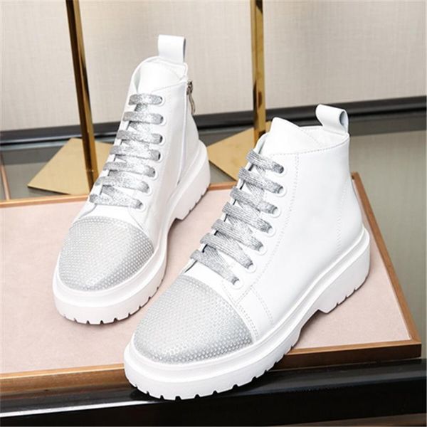 

boots women zip ankle with shiny silver laces platform round toe shoes genuine leather keeps warm in autumn and winter, Black