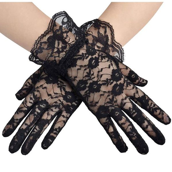 

five fingers gloves black white fashion women lady lace party dressy summer full finger sunscreen for girls mittens, Blue;gray