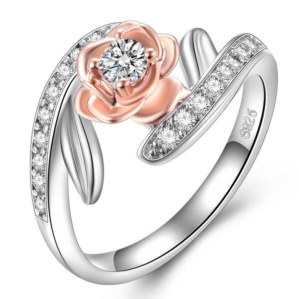 

wedding rings rose shape ring micro-inlaid zircon 925 silver gold for women fashion gift jewelry trend, Slivery;golden
