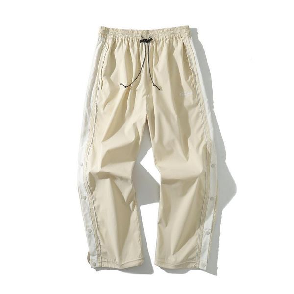 

/ men's and women's wear 2021 korean trendy causal pants loose vertical hip-hop directly side button sweatpatns 9y1296, Black