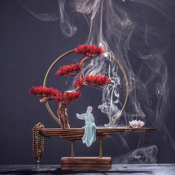 

fragrance lamps elegant lady backflow incense burner with band smoke waterfall sticks holder 20 pc cone home decor porcelain censer