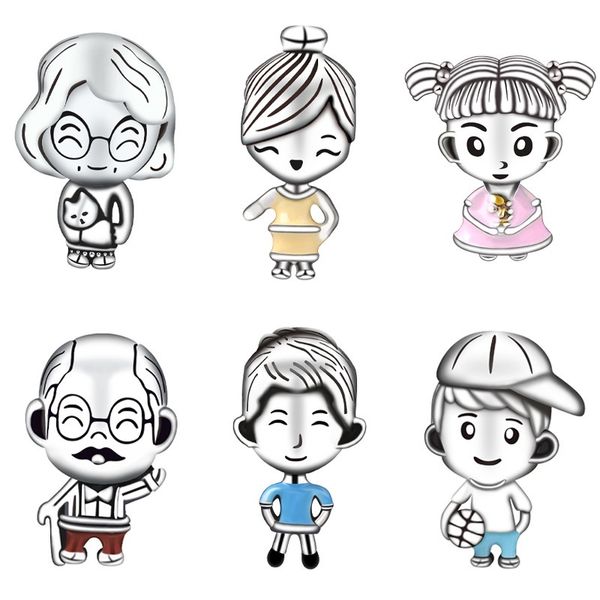 

fits pandora bracelets 30pcs grandma grandpa mother father boy girl charms beads silver charms bead for women diy european necklace jewelry, Black