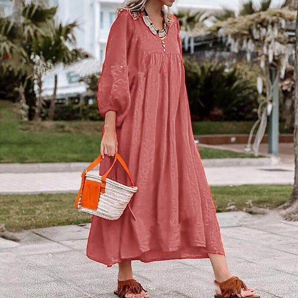 

casual dresses solid color womens maxi high waist fashion long sleeve dress spring and autumn loose vestidos, Black;gray