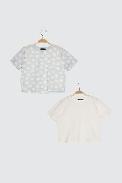 

women's t-shirt trendyol 2'li package crop knitted twoss21ts0418, White