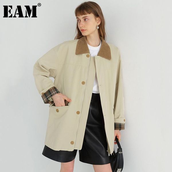 

women's jackets [eam] loose fit khaki contrast color big size jacket lapel long sleeve women coat fashion tide spring autumn 2021 1de17, Black;brown