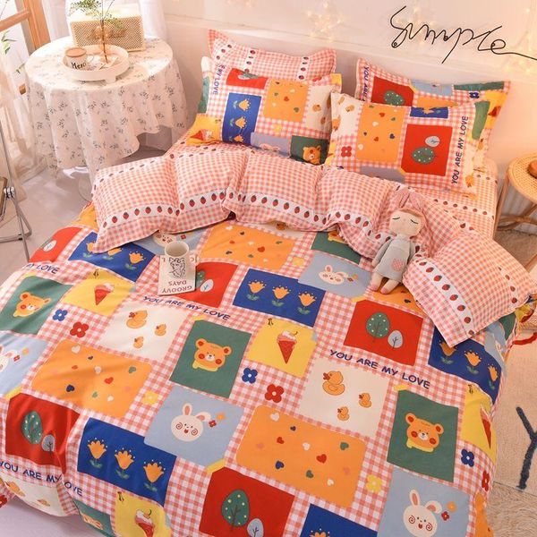 

bedding sets [quilt cover + pillowcase bed sheet] 4-piece set of cute cartoon linen quilt girl single three-piece