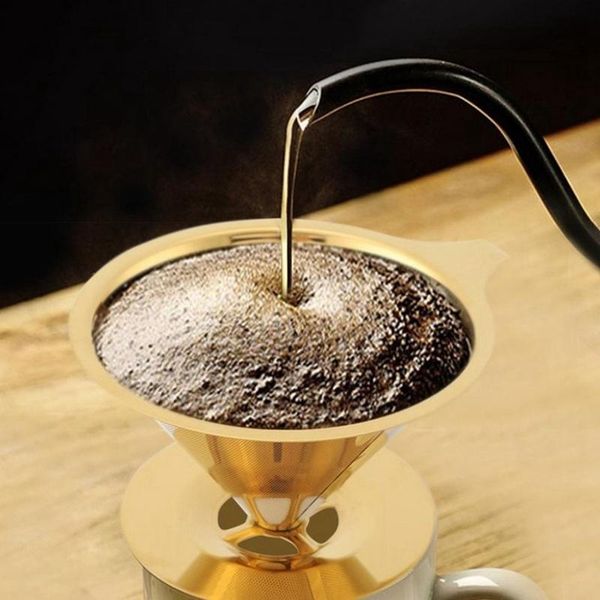 

coffee filters dripper filter with cup stand and handle double wall stainless steel gold pour over durable brew tools