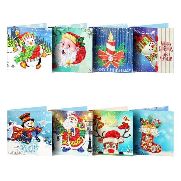 

series 1 8pcs diamond cards diy cross stitch cartoon the christmas card creative gift painting greeting