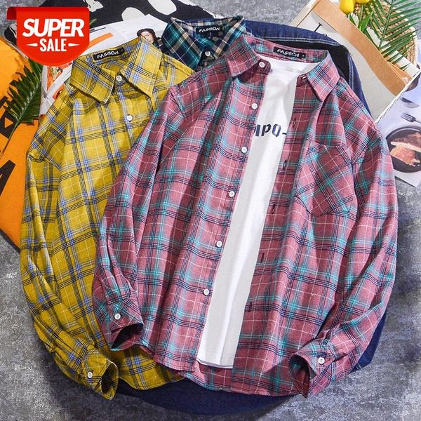 

flowing men's long-sleeved shirt loose casual plaid non-iron jacket men #j126, White;black