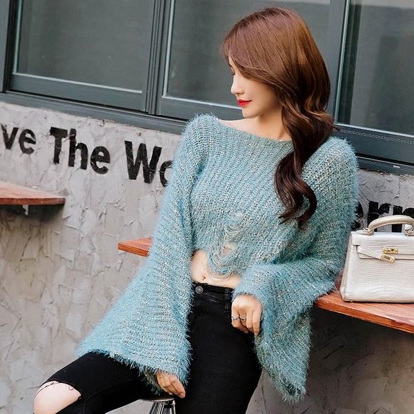 

women's sweaters spring 2021 fuzzy mohair brought gold silk knit a word sets loose bat sleeve sweater female, White;black