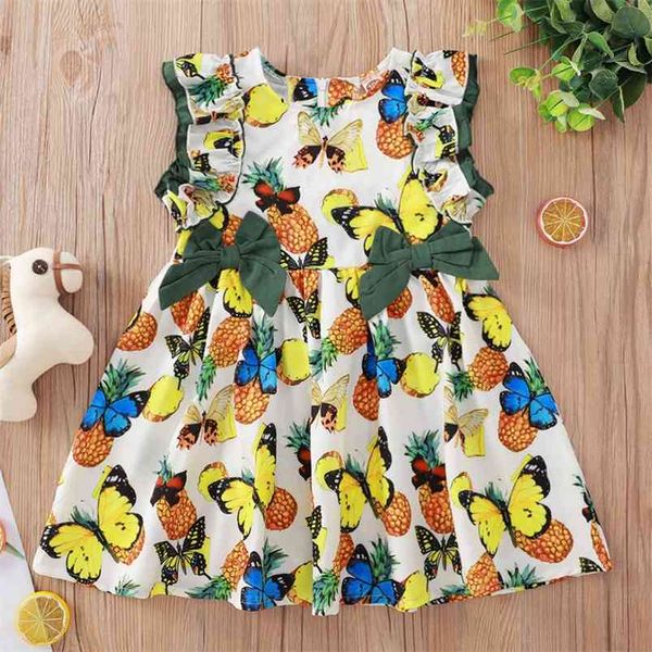 

summer girls dress sleeveless o neck print butterfly bow cute vestidos 1-8t 210629, Red;yellow