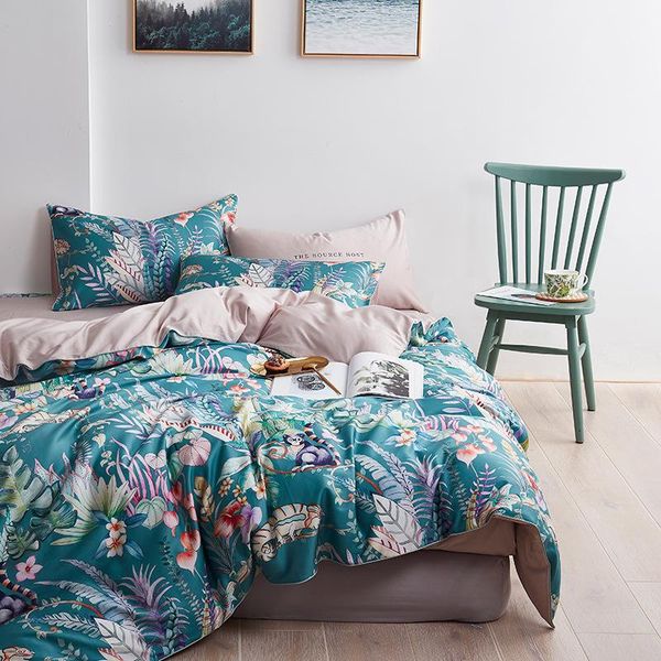 

bedding sets 4pcs set plant printed egyptian cotton silky soft duvet cover us  size 200x230cm bedlinen xf1032-13