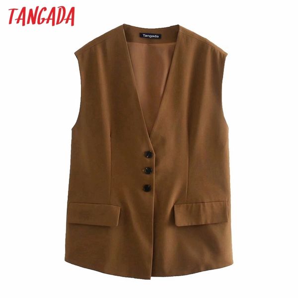 

women solid buttons waistcoat female elegant ladies sleeveless 4m126 210416, Black;brown