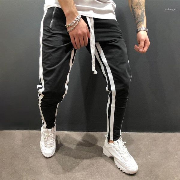 

men's 2021 fashion casual fitness pants sports trousers bottoms sweatshirt slim jogger track pants1, Black