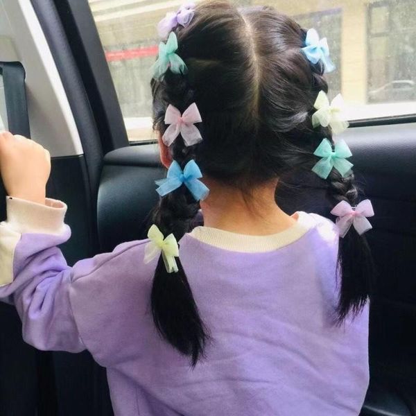 

hair accessories 10 pcs children's cute small bow hairpin colour net yarn clips sweet girls barrette headdress kids fashion, Slivery;white