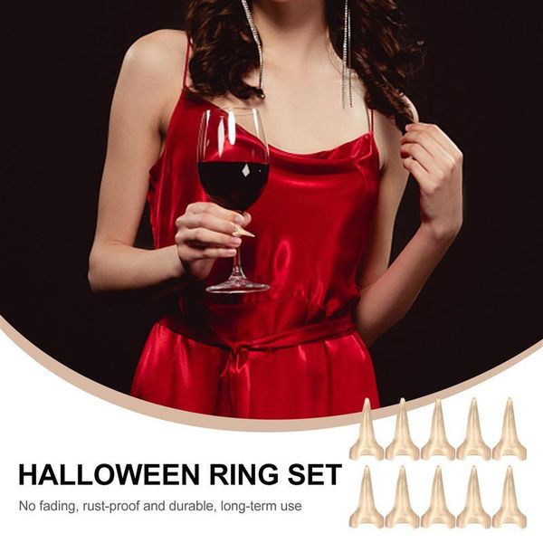 

false nails 10pcs halloween punk style party rings for decor costume, Red;gold