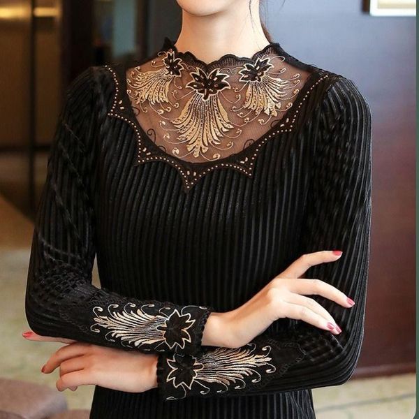 

women's blouses & shirts blouse women shirt clothes velvet sweater lace winter coat blusas mujer de moda, White