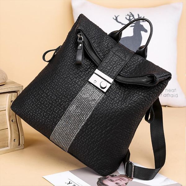 

ms designer women high capacity leather black backpack casual quality school backpacks for girls travel bagpack