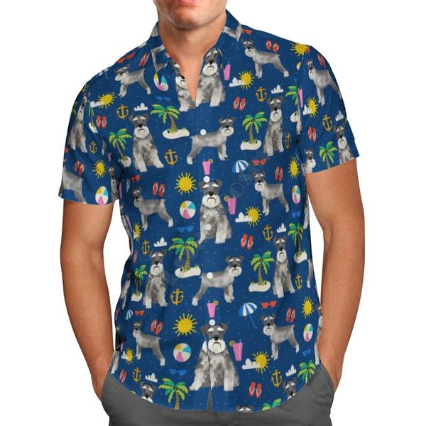 

men's casual shirts hawaii shirt hawaiian beach summer funny schnauzer 3d printed harajuku tee hip hop 08, White;black