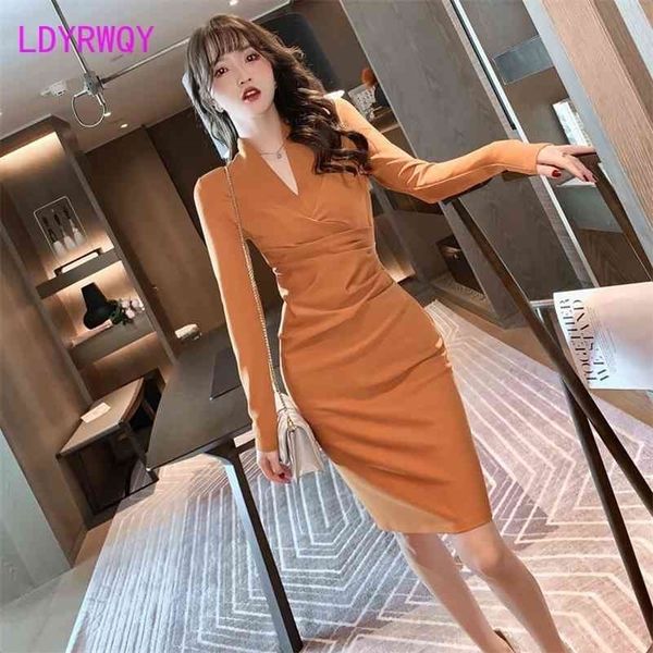 

spring women's wear temperament fold covering meat wrap long-sleeved dress office lady polyester zippers 210416, Black;gray
