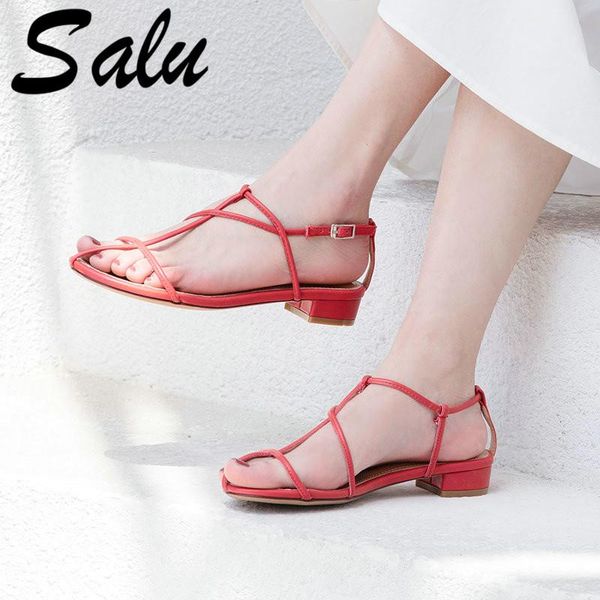 

salu women t strap flat ankle buckle thong sandals female gladiator flip flops summer beach casual shoes woman fashion, Black