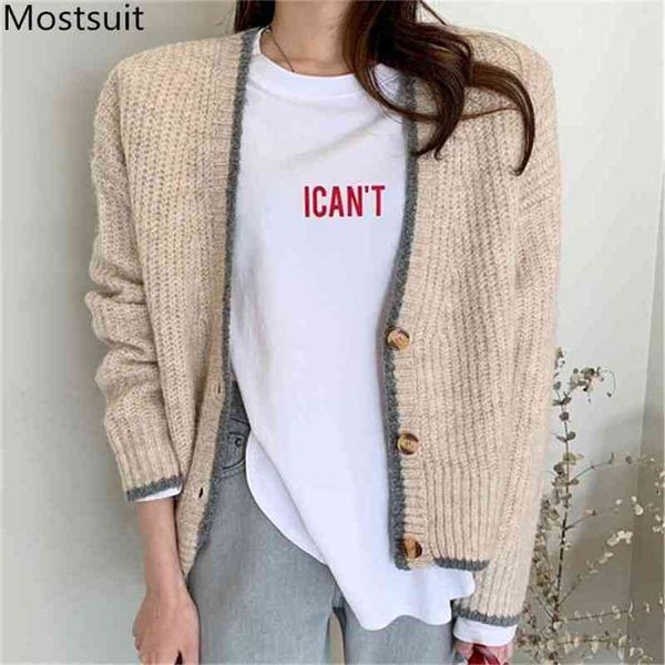 

winter korean color-blocked mohair women cardigans sweaters single-breasted v-neck vintage casual fashion ladies 210513, White;black