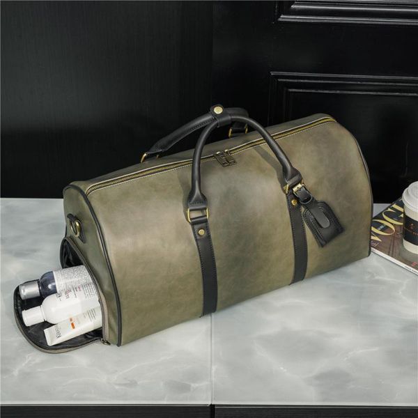 

duffel bags lebsge fashion men's pu leather green handbag travel bag leisure fitness with shoes single shoulder