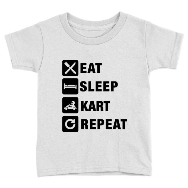 

eat sleep kart repeat kids t-shirt funny cool present birthday gift karting, White;black