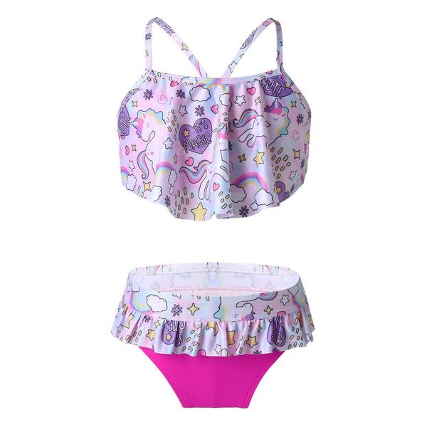 

one-pieces kids girls bikini set swimwear spaghetti straps criss cross at rear ruffle hem tube with bottom children beach bathing suit, Black