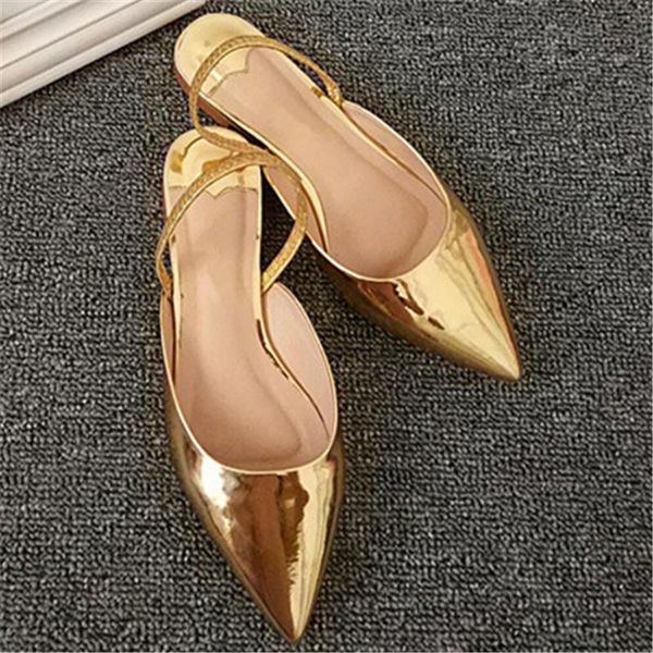 

slippers pointed toe flat sandals slingback women back strap sandalias mujer cozy sandalia feminina gold sliver shoes, Black
