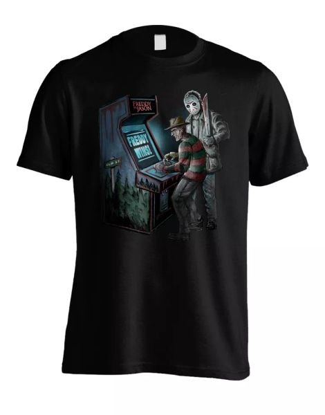 

freddy vs jason voorhees arcade machine authorized man shirt, White;black