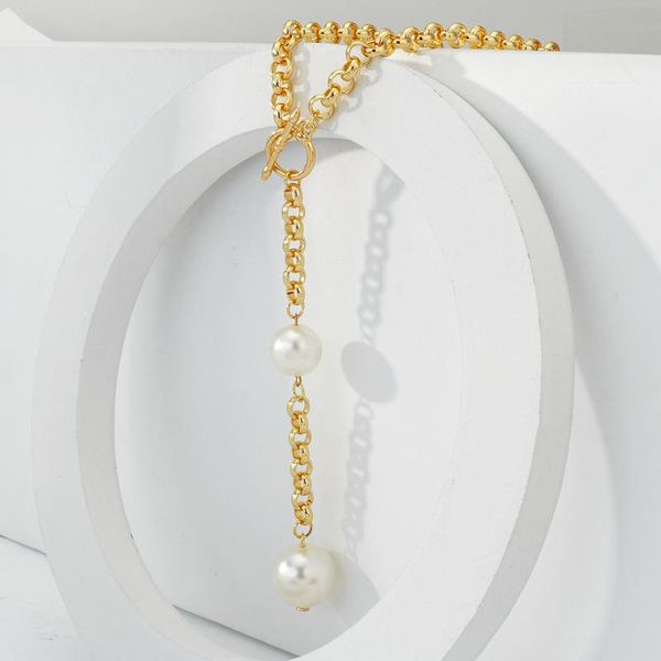 

chains aensoa fashion 2021 pearl long pendant choker necklace for women wedding punk gold color thin chain neck jewelry gift, Silver