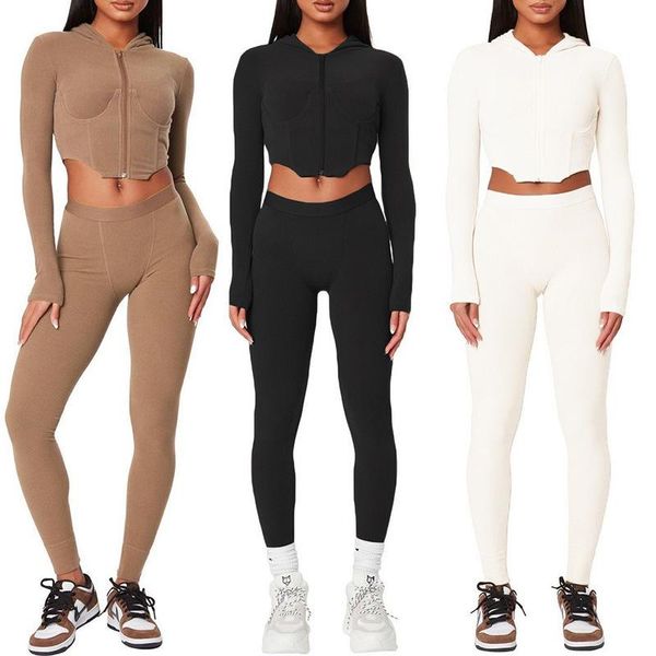 

women's two piece pants zoctuo womens outfits 2 pieces solid trousers set long sleeve hoodie corset crop leggings sets tracksuit pant, White