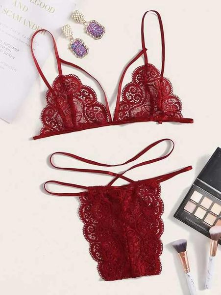 

bras fashion selling women's lace red three-point erotic lingerie set european and american, Red;black