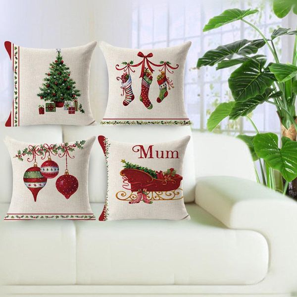 

pillow case 4pcs creative multi-pattern christmas linen square throw flax decorative cushion kid gift cover #py