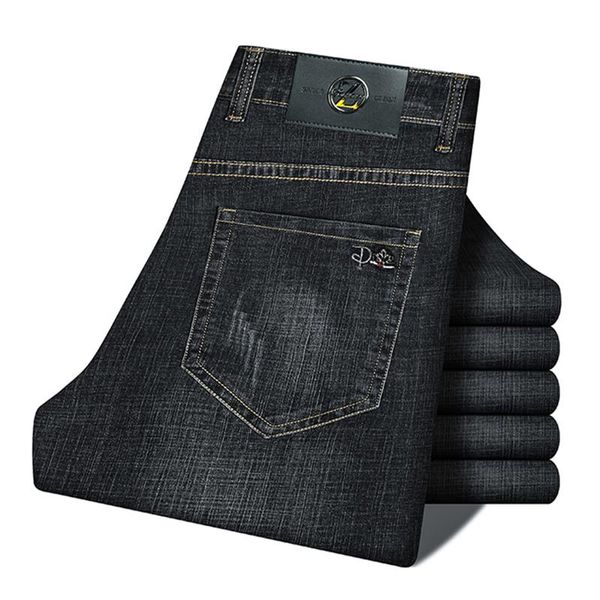 

men's jeans high-end brand slim 2021 spring summer business casual straight-leg pants male autumn winter stretch denim trousers, Blue