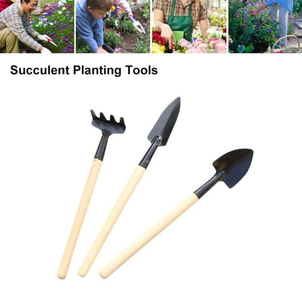 

spade & shovel 3pcs/set wood handle stainless steel potted plants rake flowers plant mini gardening tools garden supplies