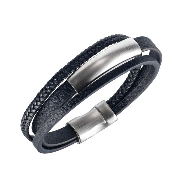 

tennis jewelry personality creativity multilayer stainless steel magnetic clasp bracelet fashion simple men's leather for, Golden;silver