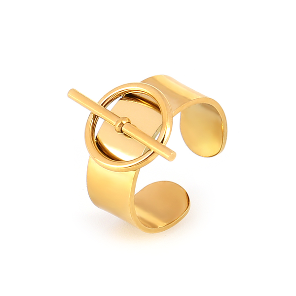 

cluster rings stainless steel for women gold wide punk chain ring round geometric open finger charm jewelry, Golden;silver