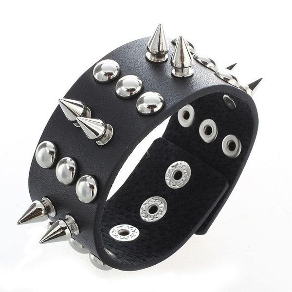 

smart wristbands metal leather men bracelet with spikes studded black